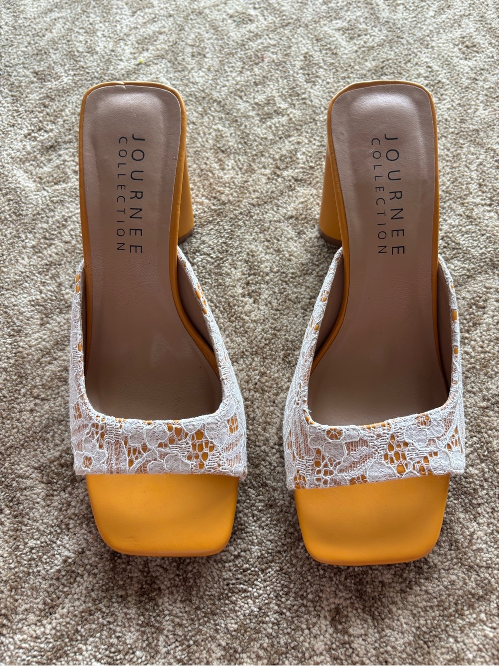 Journee Collection Yellow Lace Block Heel Mules
